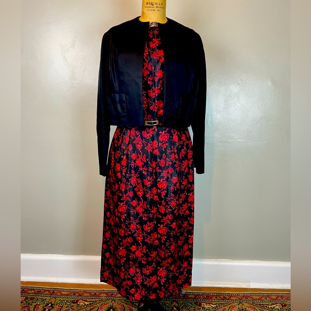 Vintage 50’s/60’s Red and Black Floral Dress & Jacket set